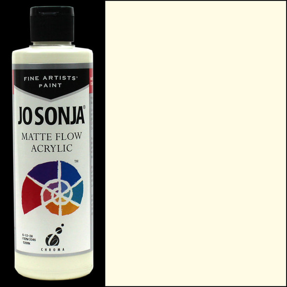 The Jo Sonya Warm White Acrylic Paint 8 oz has a color sample next to the bottle.