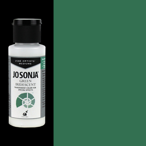 The Jo Sonya Green Iridescent Acrylic Paint is in a small 2.5-ounce bottle.