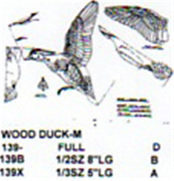 Wood Duck Male Flying-Landing  Carving Pattern showing the Stiller pattern in three different sizes.