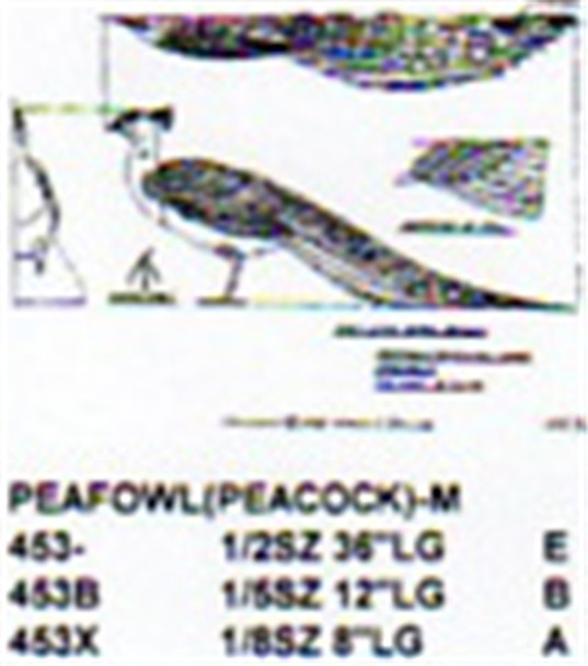 Peafowl Peacock Standing Carving Pattern showing the male profile.