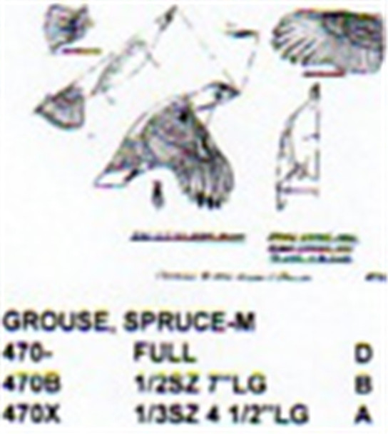 Spruce Grouse Flying Carving Pattern showing the Stiller pattern of a male Spruce Grouse with wings out in a flying position.