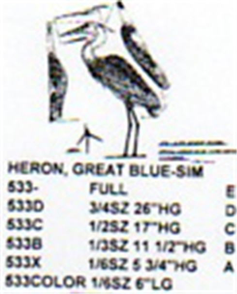 Great Blue Heron Standing Carving Pattern showing the Blue Heron in a standing position with a variety of sizes to choose from.