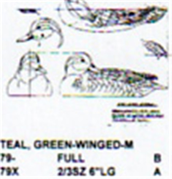 Green Winged Teal On Water/Head Back Carving Pattern showing the Stiller pattern.