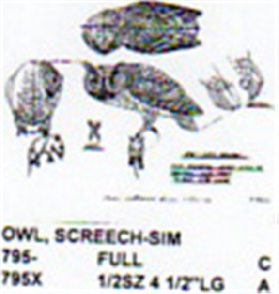 Screech Owl Perching with Mouse Carving Pattern showing the Owl with it's head turned and a mouse in it's claws.