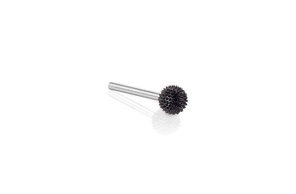 Kutzall Extreme 3/8" Sphere Burr with a 3/8" diameter ball head and a 1/8" shank in black which represents the extreme cutting line of Kutzall Burrs.