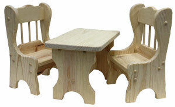 This is what your finished toy will look when using our  Doll Chair and Table Set Plan.