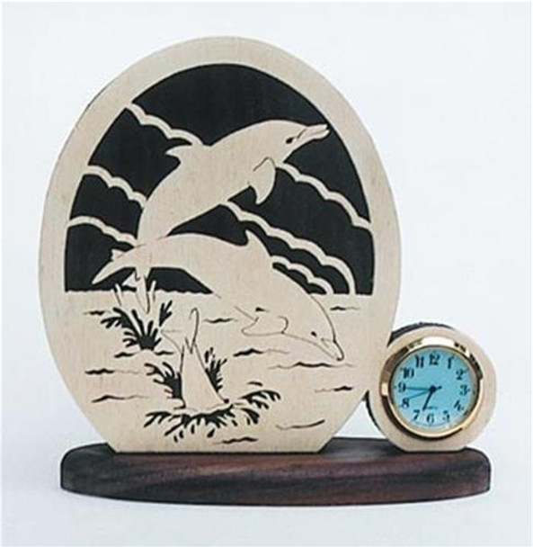  This is a view of the finished scroll saw project when you use our Designs Dolphins Clock Plan