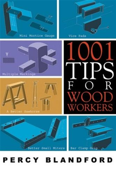 The front cover of  1001 Tips For WoodWorkers is  showing wood parts and pieces of wood.