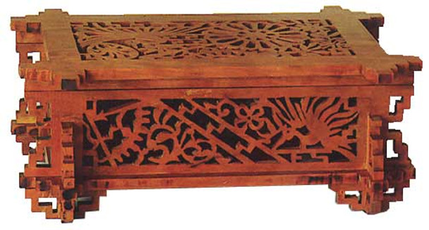 A completed Japanese Jewelry Box made from the scroll saw pattern.
