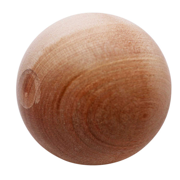 A 2 1/2" wood ball showing the ends that have a slight flat.
