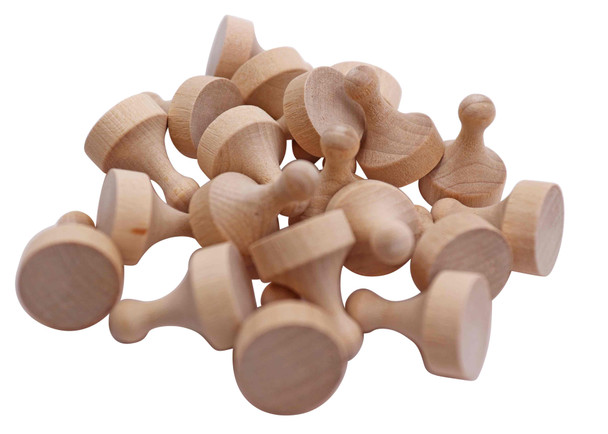 A group of wooden game pawns.