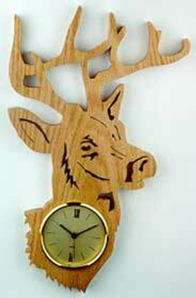 A scroll sawn shoulder mount buck with a clock insert using the Eight Point Buck Scroll Saw Clock Pattern