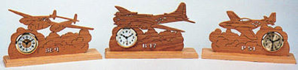 The completed and built set of scroll saw clocks using the World War II Planes Scroll Saw Clock Pattern.