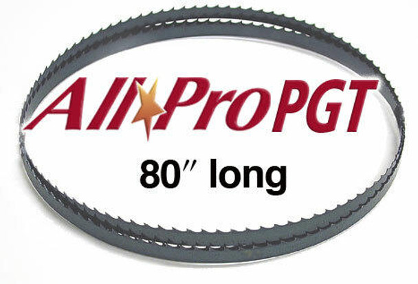 A look at the All Pro PGT logo and length of the band saw blade in the middle of the Olson  blade. 