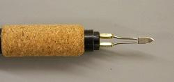 A Colwood Small Short Spade Fixed Tip Wood Burning Pen with a cork heat shield.