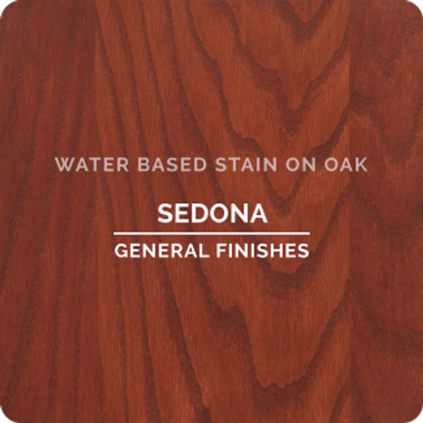 This is a sample of the General Finishes Sedona Water Based Stain on apiece of oak.
