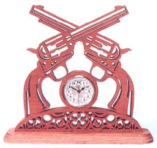 The finished scroll saw clock using our Colt 1873 Sixshooter Clock Pattern.