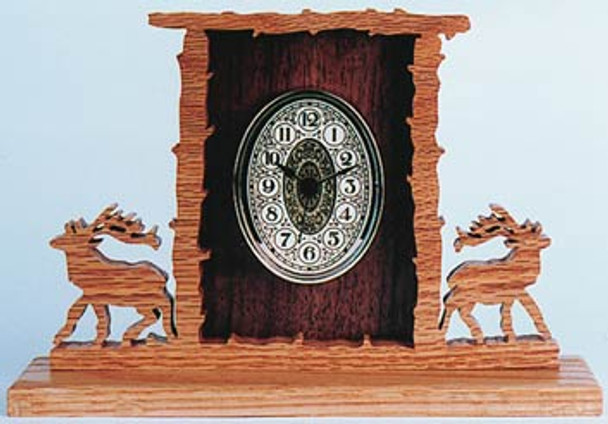 A finished deer clock with an oval insert using the Rustic Deer Clock Pattern.