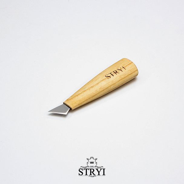 The image shows a view of the Stryi Double Bevel 20mm Knife  with a 45° beveled edge.
