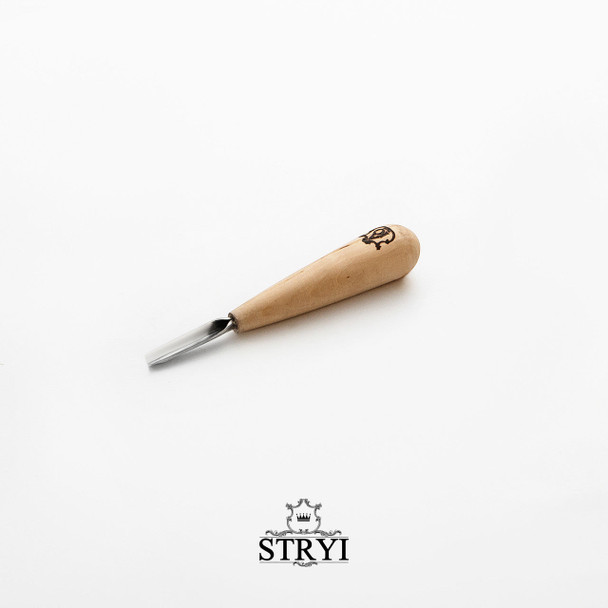 Here is a  90 degree V-Tool made by Stryi showing the entire tool, including the wood handle, copper ferrule, and blade with a 90° angle and 10mm sides.