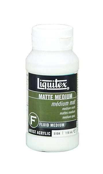 A 4-ounce bottle of Liquitex Matte Medium with a black and green label.