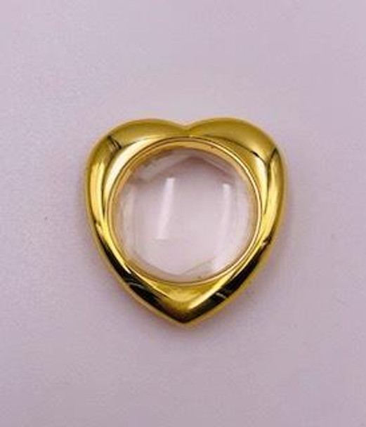 Heart photo frame insert 1 7/8" outside diameter with gold heart shape trim.