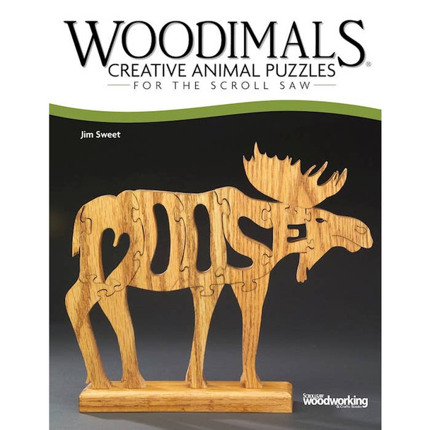 The cover of Woodimals Creative Animal Puzzles For The Scroll Saw with a moose scroll saw puzzle