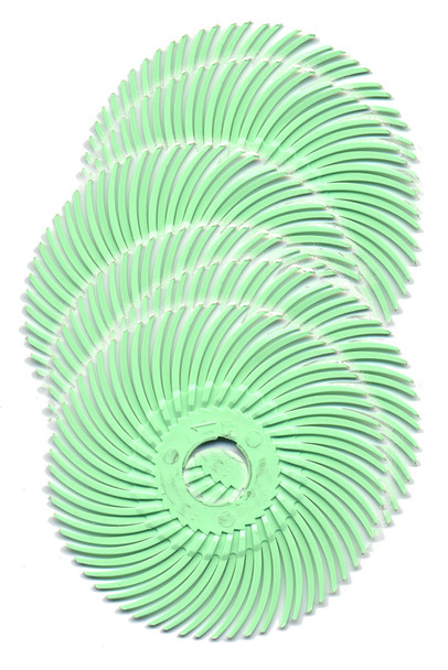 The six Light Green Radial Bristle 2" Disc (1 Micron) 14,000 Grit has a center hole to insert a mandrel.