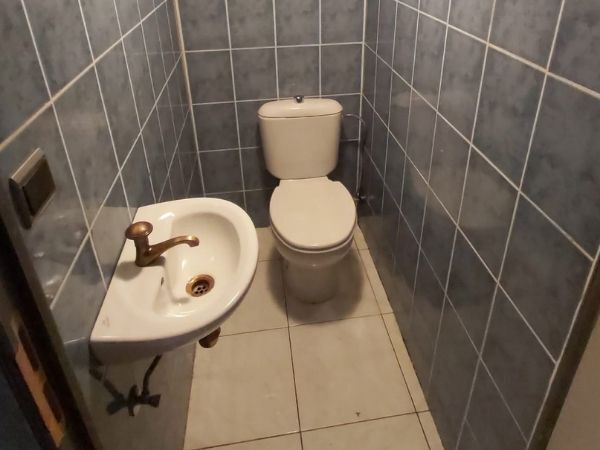 Blauwe tegels in de wc