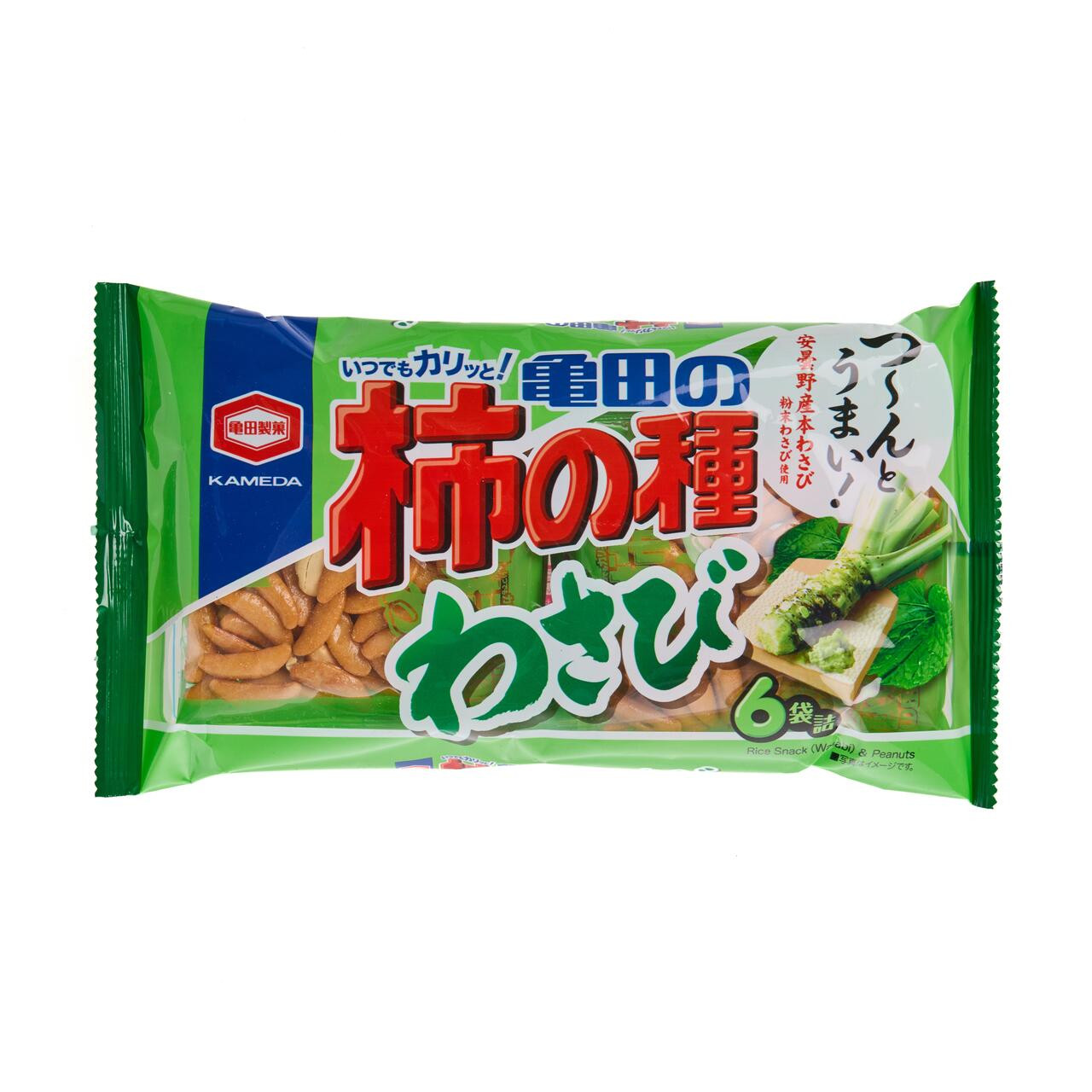 Kamedaseika Kaki no Tane Wasabi Rice Crackers - 164 g, 6 packs