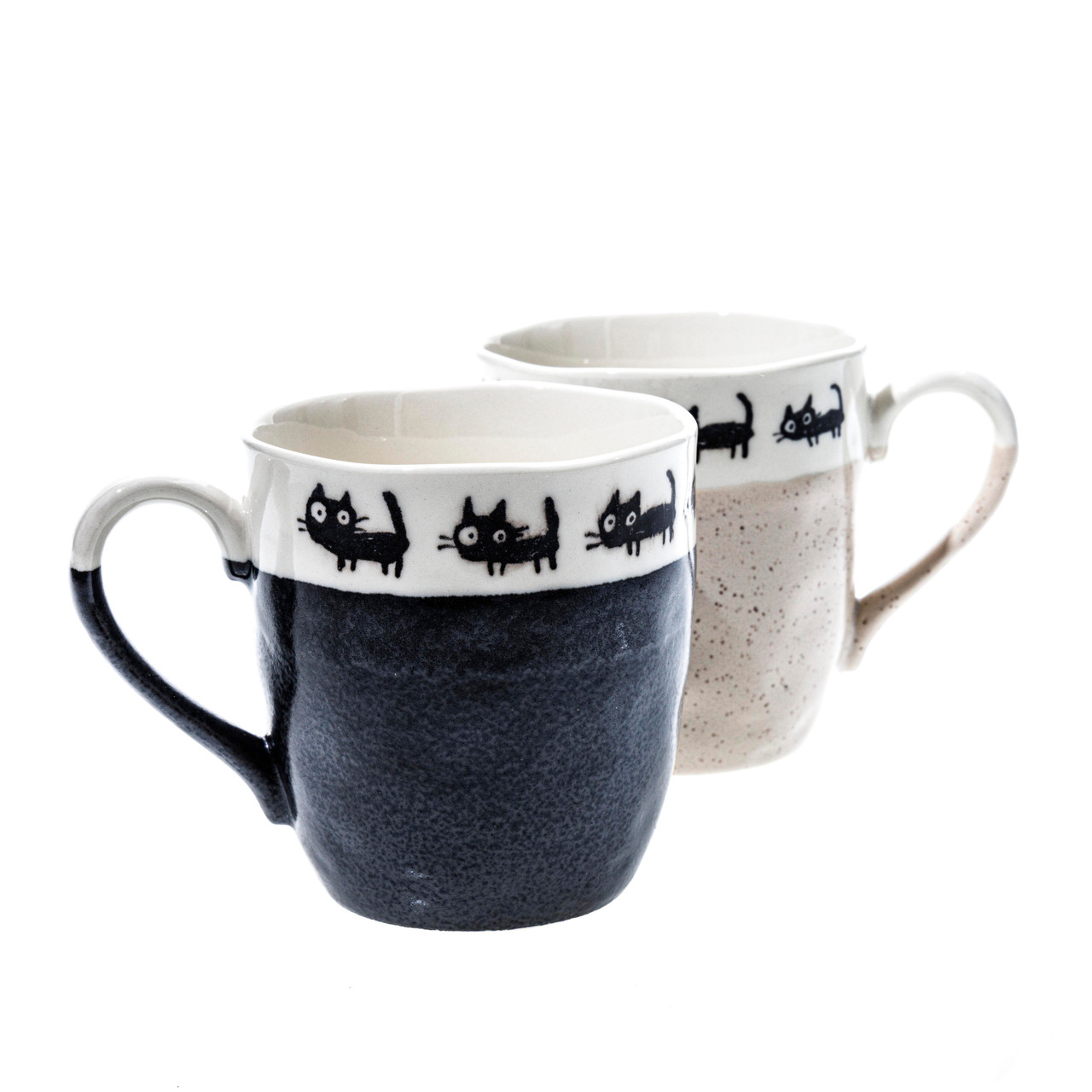 Ceramic Mug Set Black And Beige, Speckled Black Cat Design - 480 g, Set of 2  - Japan Centre