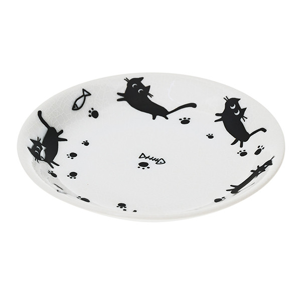 Tanaka Ceramic Small Serving Plate, Crackled Black Cat