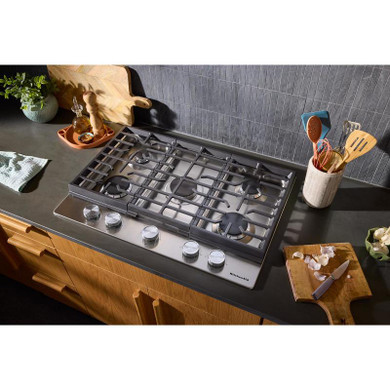 Kitchenaid® Gas-on-Metal Cooktop with 5 Versatile Burners and Edge-to-Edge Cast-Iron Grates KCGK330SSS