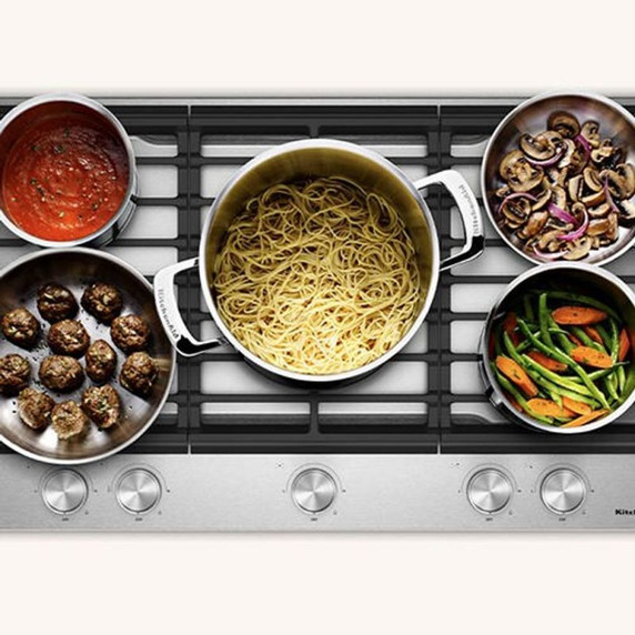 Kitchenaid® Gas-on-Metal Cooktop with 5 Versatile Burners and Edge-to-Edge Cast-Iron Grates KCGK336SSS