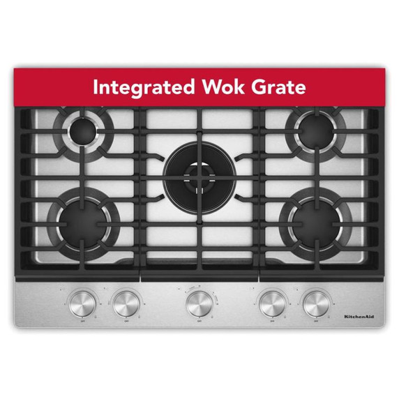 Kitchenaid® Gas-on-Metal Cooktop with an Integrated Wok Grate and CookShield™ Finish KCGK530SBE