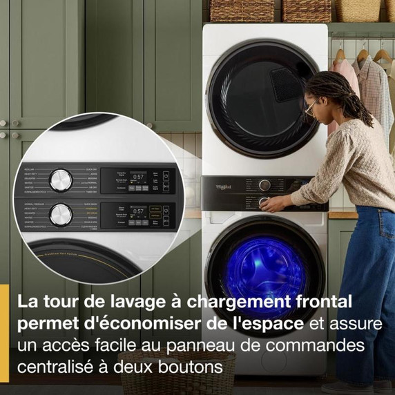 Whirlpool® Smart ENERGY STAR® Front Load Laundry Tower 5.2 cu. ft. Washer & 7.4 cu. ft. Electric Dryer with UV Clean Technology and FreshFlow™ Vent System YWEF5727TW