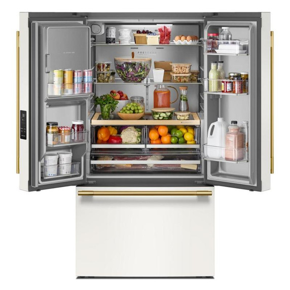 Kitchenaid® 30 Cu. Ft. 36-Inch French Door Refrigerator with Exterior Water and Ice Dispenser and Wood-Look Sliding Tray in Porcelain White KRFF436SPL