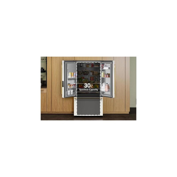 Kitchenaid® 30 Cu. Ft. 36-Inch French Door Refrigerator with Exterior Water and Ice Dispenser and Wood-Look Sliding Tray in Porcelain White KRFF436SPL
