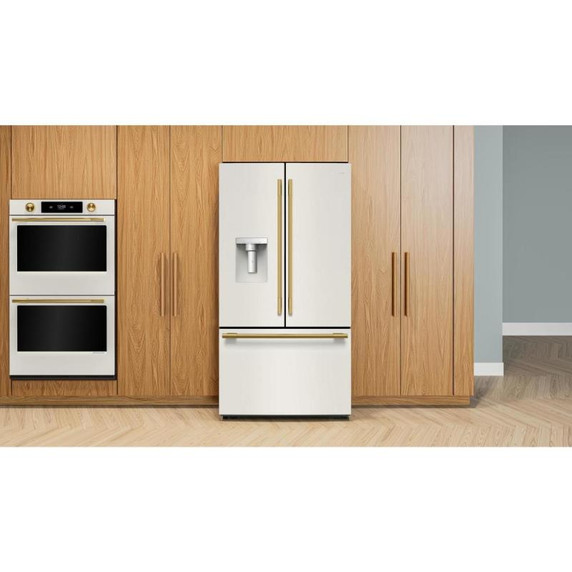 Kitchenaid® 30 Cu. Ft. 36-Inch French Door Refrigerator with Exterior Water and Ice Dispenser and Wood-Look Sliding Tray in Porcelain White KRFF436SPL