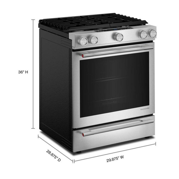 Kitchenaid® 30-Inch 5 Burner Gas Convection Slide-In Range with Baking Drawer KSGS730TPS