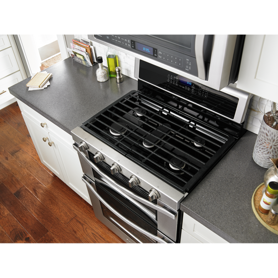 Whirlpool® 6.0 Cu. Ft. Gas Double Oven Range with EZ-2-Lift™ Hinged Grates WGG745S0FS