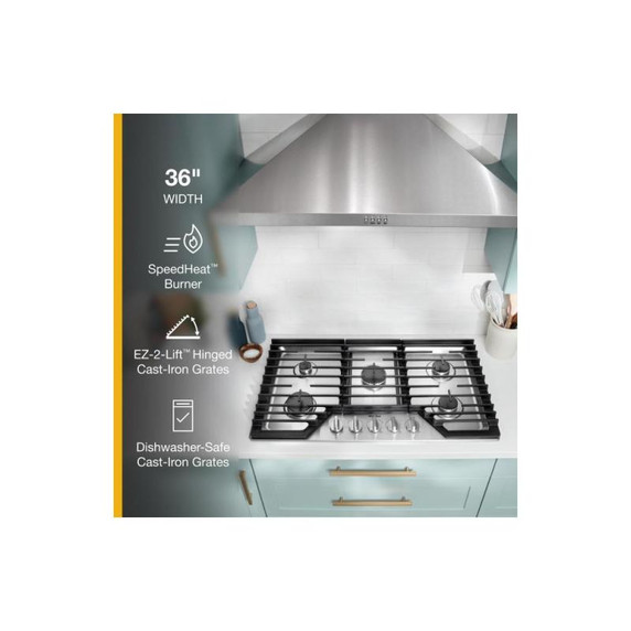 Whirlpool® 36-inch Gas Cooktop with EZ-2-Lift™ Hinged Cast-Iron Grates WCGK5036PS