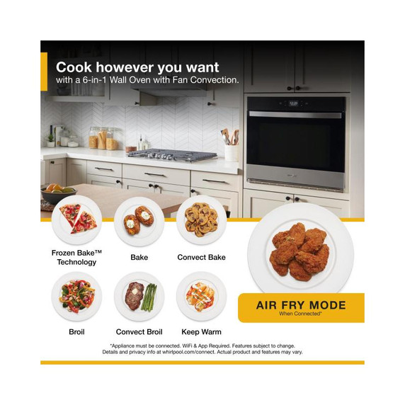 Whirlpool® 4.3 Cu. Ft. Single Wall Oven with Air Fry When Connected WOES5027LZ Whirlpool® 4.3 Cu. Ft. Single Wall Oven with Air Fry When Connected WOES5027LZ