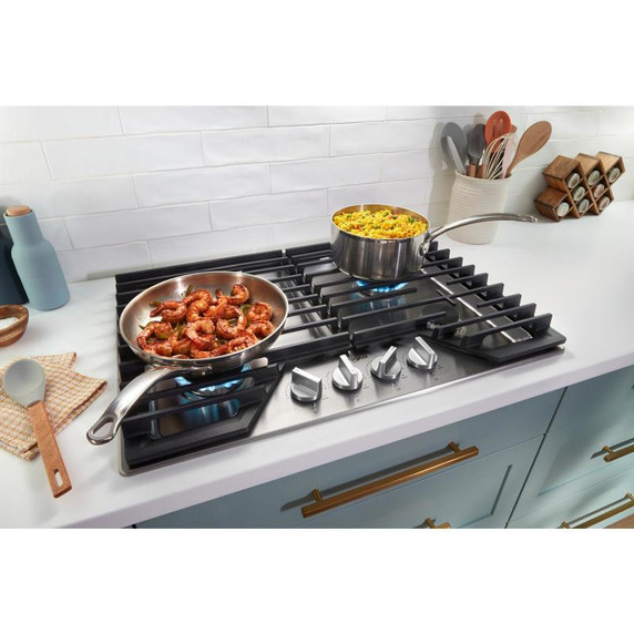 Whirlpool® 36-inch Gas Cooktop with 2-in-1 Hinged Grate to Griddle WCGK7536PS