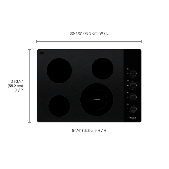 Whirlpool® 30-inch Electric Ceramic Glass Cooktop with Dual Radiant Element WCE55US0HB
