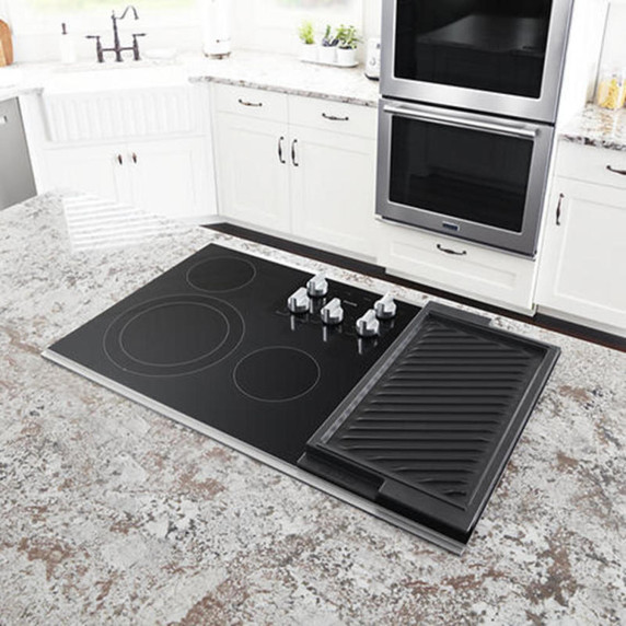 Maytag® 36-Inch Electric Cooktop with Reversible Grill and Griddle MEC8836HS