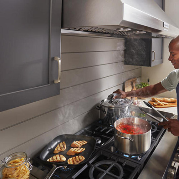 Kitchenaid® 48'' 585 or 1170 CFM Motor Class Commercial-Style Wall-Mount Canopy Range Hood KVWC908KSS
