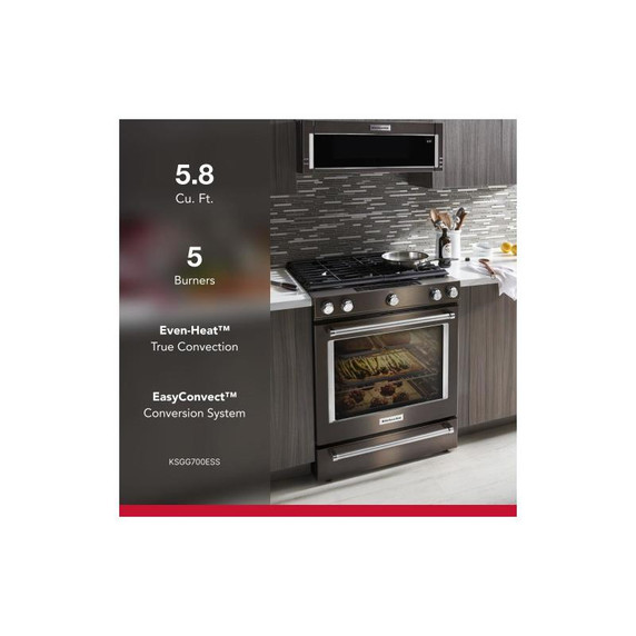 Kitchenaid® 30-Inch 5-Burner Gas Slide-In Convection Range KSGG700EBS