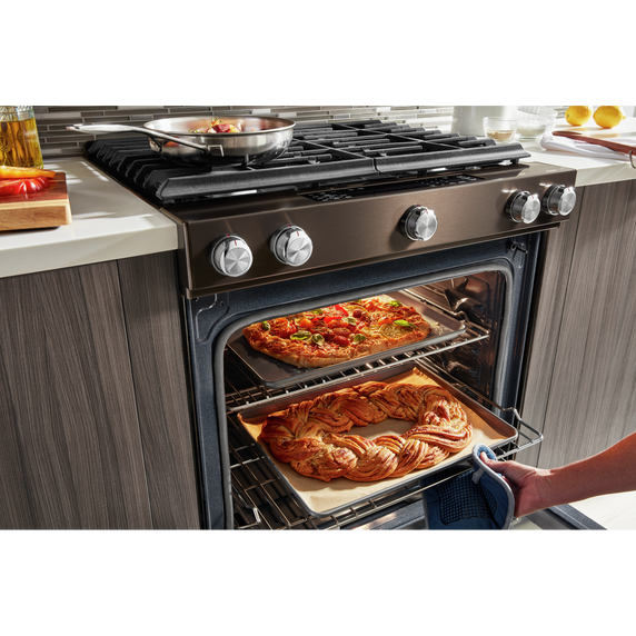 Kitchenaid® 30-Inch 5-Burner Gas Slide-In Convection Range KSGG700EBS