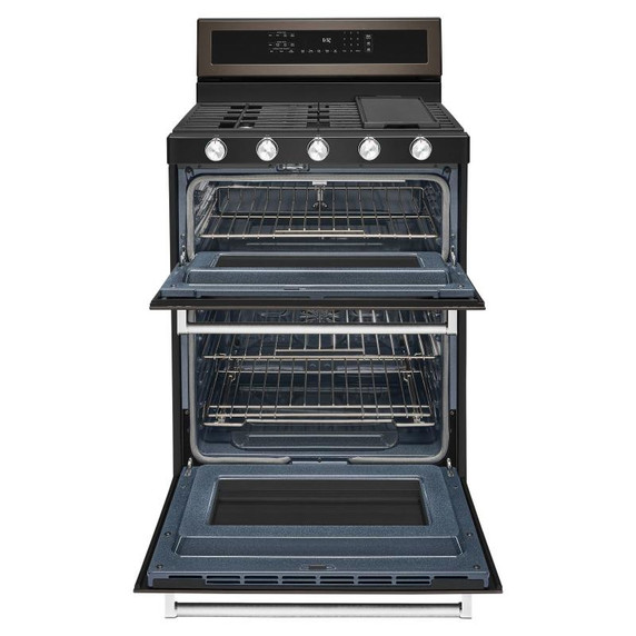 Kitchenaid® 30-Inch 5 Burner Gas Double Oven Convection Range KFGD500EBS